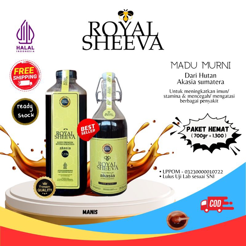 

madu murni royal sheeva dari hutan akasia sumatera bundle 2.000 gr halal mui lulus uji lab