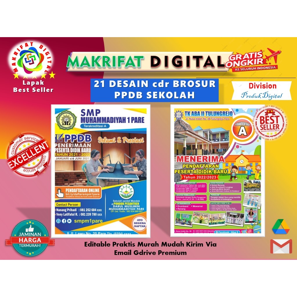 21 Desain CDR Spanduk Banner Flayer PPDB SEKOLAH  Kampus SMA SMP SD TK PAUD RA Editable Mudah Prakti