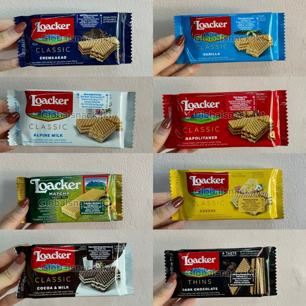 

LOACKER WAFER CLASSIC THINS COCOA & MILK / DARK CHOCOLATE / MATCHA GREENTEA / NAPOLITANER / ALPINE MILK /