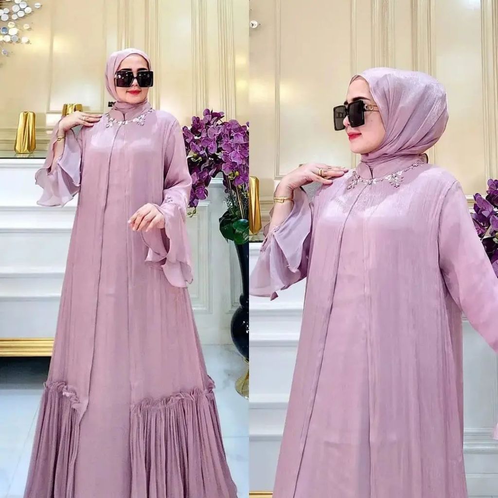 GAMIS SILK PEREMPUAN TERBARU GAMIS MEWAH KONDANGAN SAGE DRESS SHIMER SILK NAYRA FASHION BAJU LEBARAN 2024 GAMIS PUTIH MUSLIMAH VIRAL BAHAN MATT SANTORINI  MIX ORGANZA GAMIS SILK IMPOR TERKINI