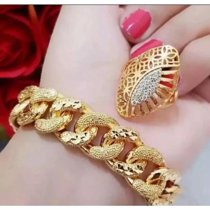 1Set gelang tangan rantai besar&cincin Dubai gold xuping