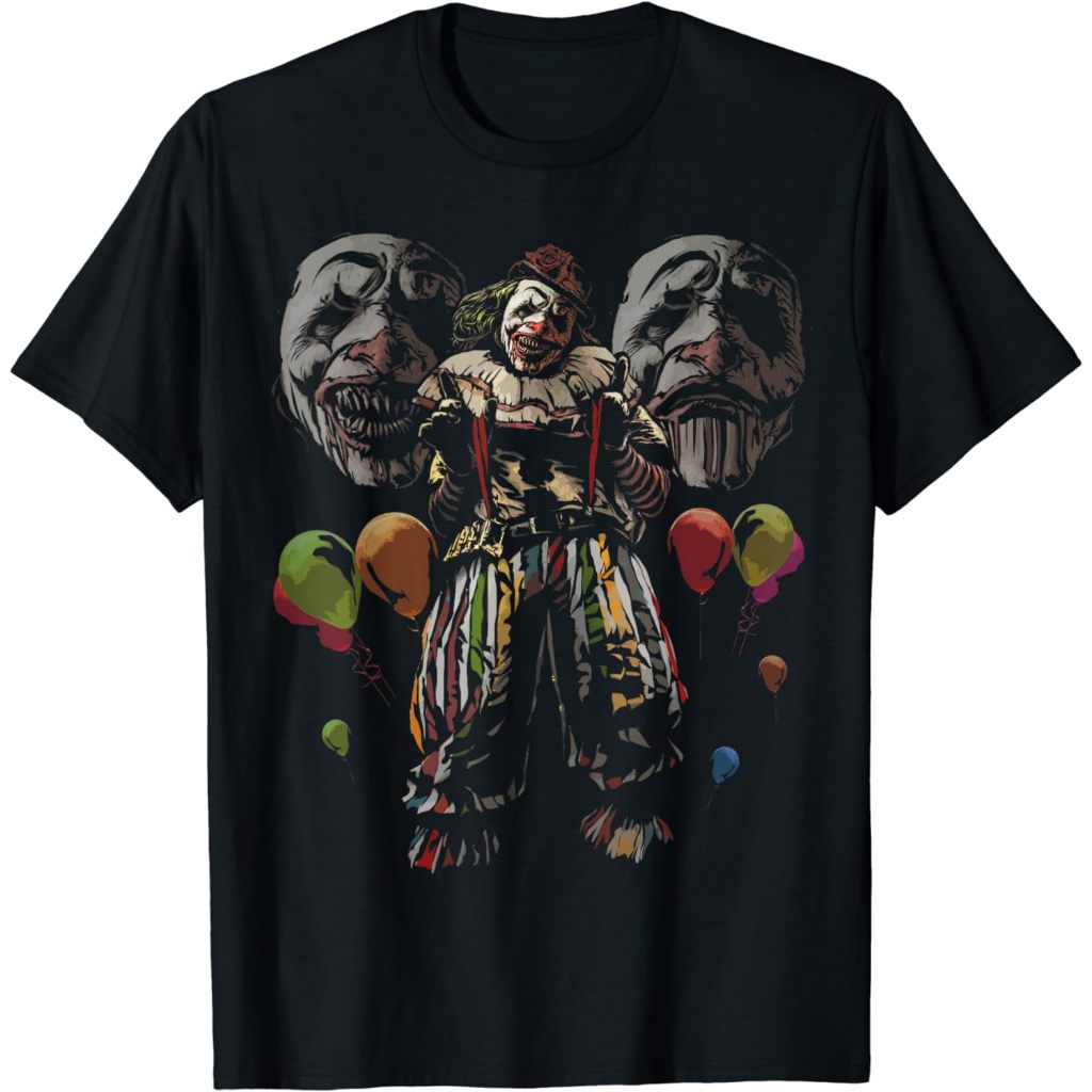 Baju kaos distro Creepy Evil Clown Balloons Horror Scary Halloween Costume T-Shirt