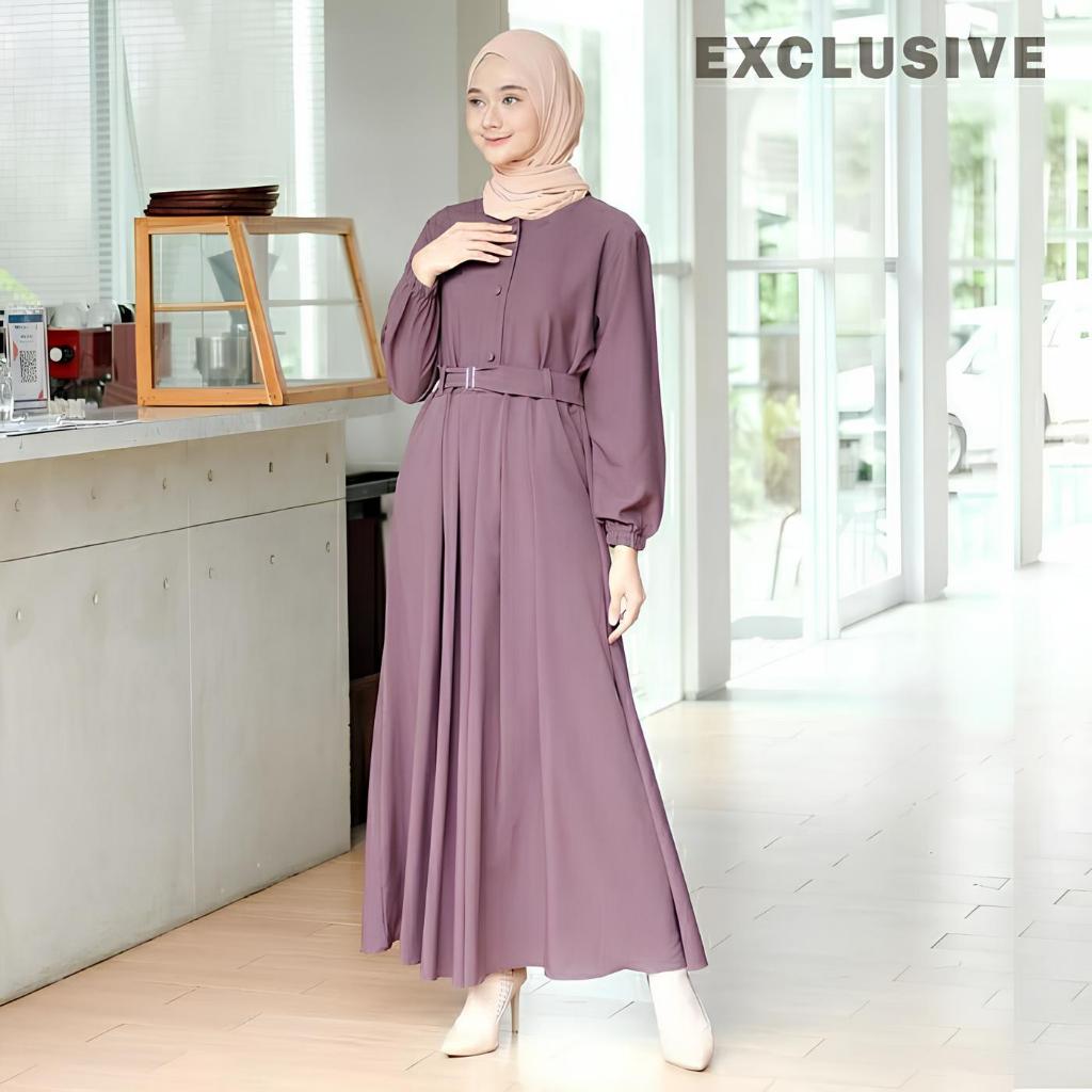 Gamis Hitam Polos Free Belt Dress Remaja Kekinian Maxi Busui Syar'i Daily-6