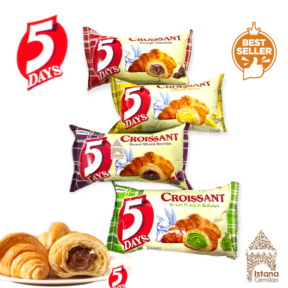 

5Days / 5 Days Roti Croissant Cheese / Chocolate / Mixed Berries / Srikaya 60 Gram