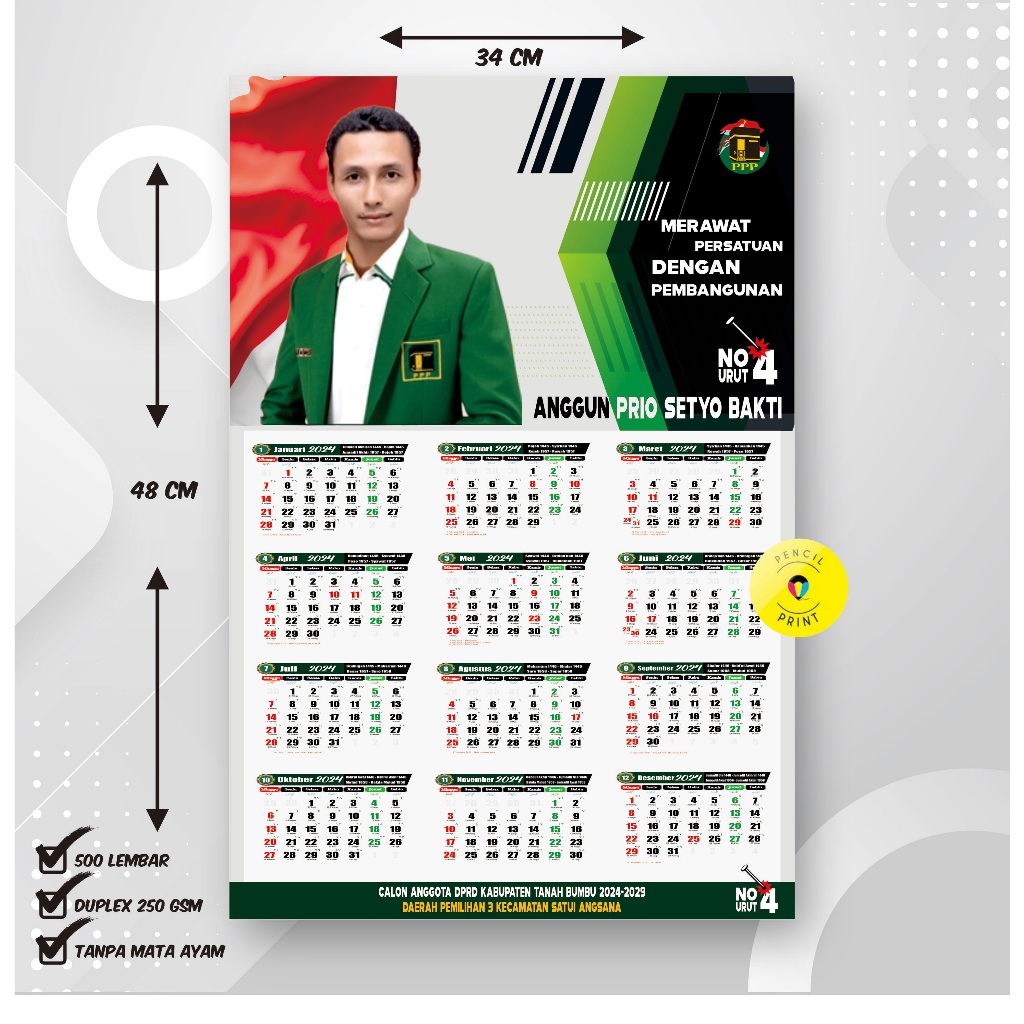 

500 pcs KALENDER DINDING , BAHAN DUPLEX 250 gsm TANPA MATA AYAM