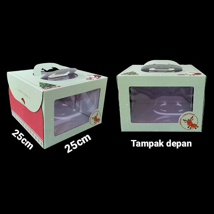 

(3 pcs) kardus tenteng jendela mika dus kue bolu box chiffon cake kotak kemasan pudding natal christmas xmas ukuran 25x25x17.5cm