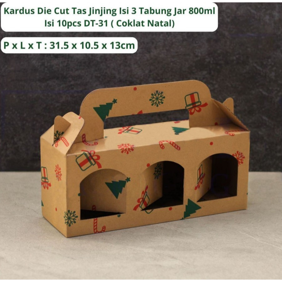 

(Isi 10pcs) Kardus Tenteng Die Cut Gable Box Isi 3 Toples Jar Ukuran 800ml Box Hampers Natal dan Lebaran