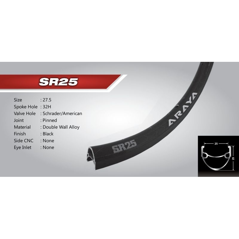 VELG SEPEDA 27,5 SR-25 VELG SEPEDA MTB UKURAN 27,5 ALOY ARAYA