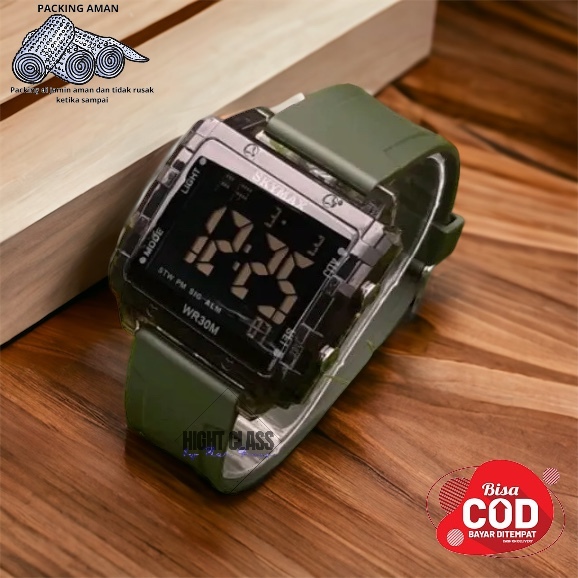Jam Tangan Model Square Digital Original Brand SKYMAX Fitur Lengkap Waterproof Watches Bisa Unisex C