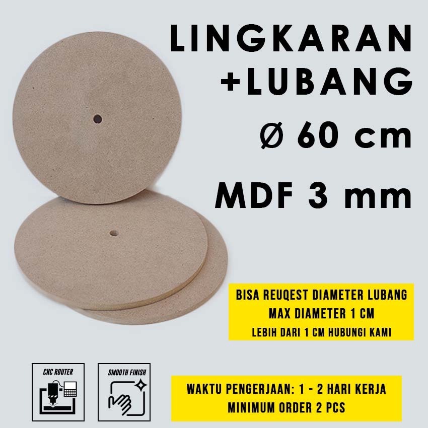 Lingkaran 60 cm + Lubang - MDF 3 mm - MDF board / papan MDF kayu