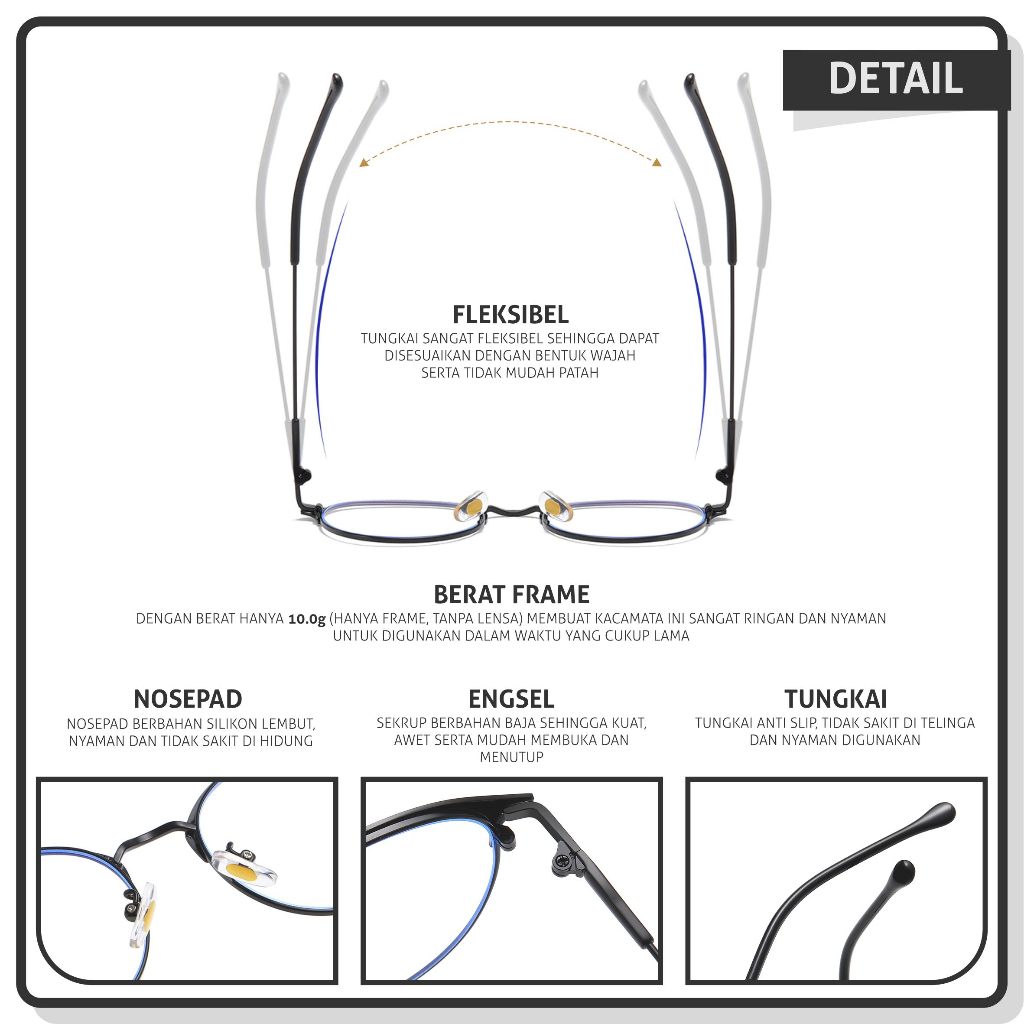 Colore.in Kacamata Anti Radiasi Lensa Minus Photocromic Anti Blueray Wanita Pria Terbaru Kacamata Fashion Metal Bentuk Bulat Anti Silau Frame Kacamata Komputer 9810-3