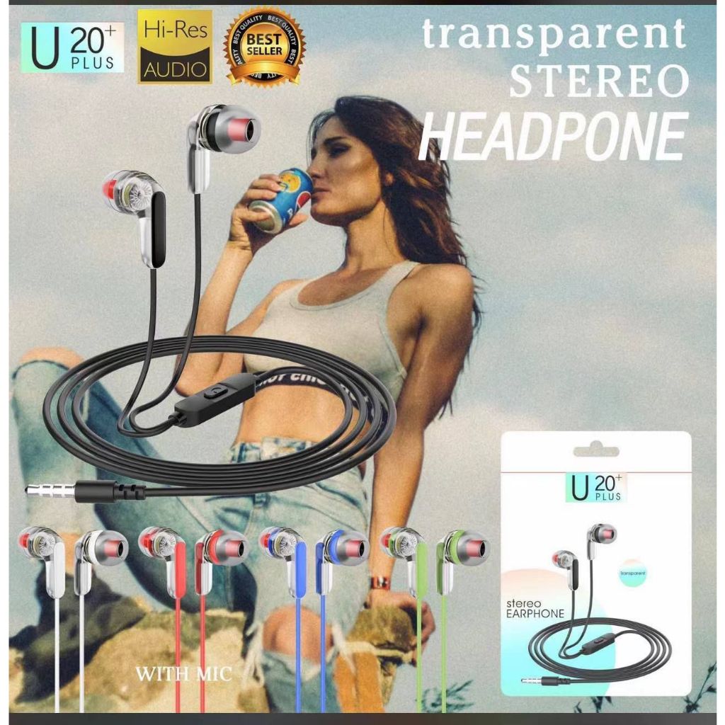 U20+ / U-20+ / U20 Plus Transfaran Warna Handset / Headset H/F / HF EarPods / HiFi Handsfree Earphon