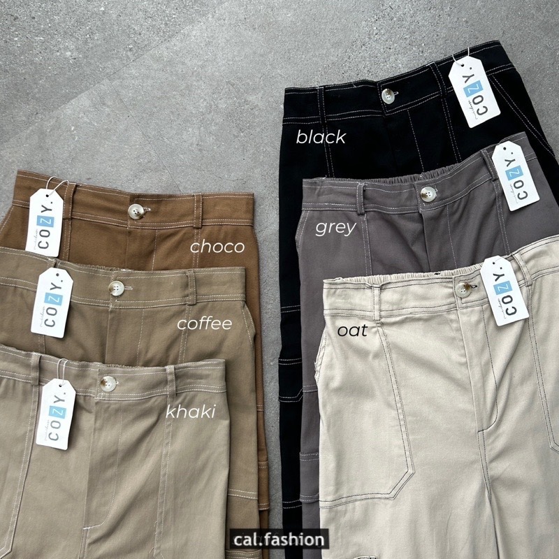 Bisa COD Sydney Cargo Pants by cal fashion Bahan Chinos Warna Khaki Black Oat Coffee Grey Choco Milo