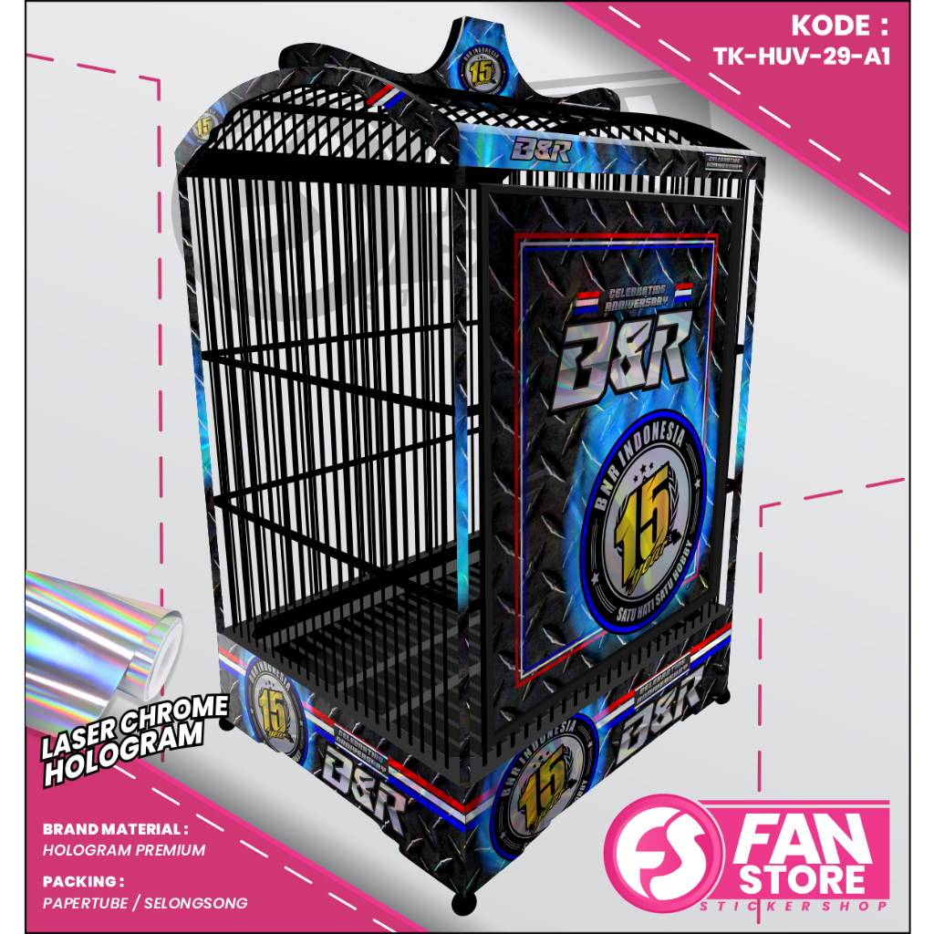 STIKER KANDANG KOTAK BNR NO 1 2 3  BAHAN HOLOGRAM / DECAL SANGKAR KOTAK MOTIF BNR INDONESIA /KODE TK
