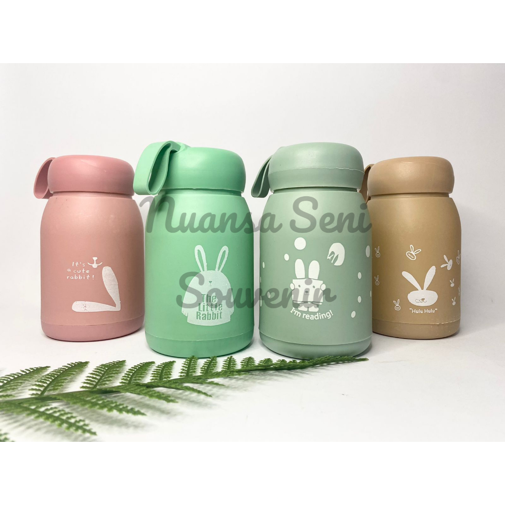 Souvenir Botol Minum Motif Kelinci Tumbler Kaca Termos Travel Kaca Mini