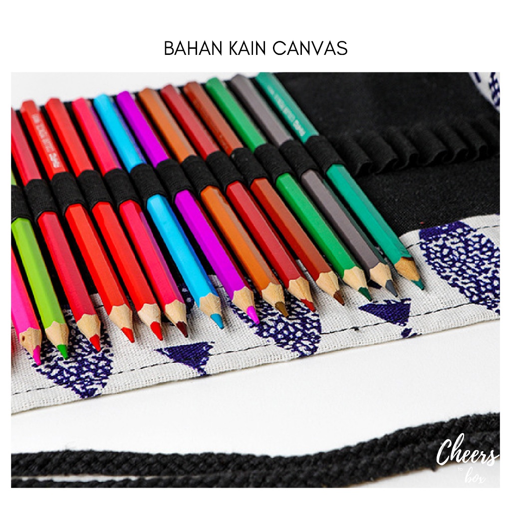 

Pencil Case Roll / Tas Pensil Gulung Bahan Kain Canvas / Isi 36 48 72 Slot / Tempat Pensil Warna