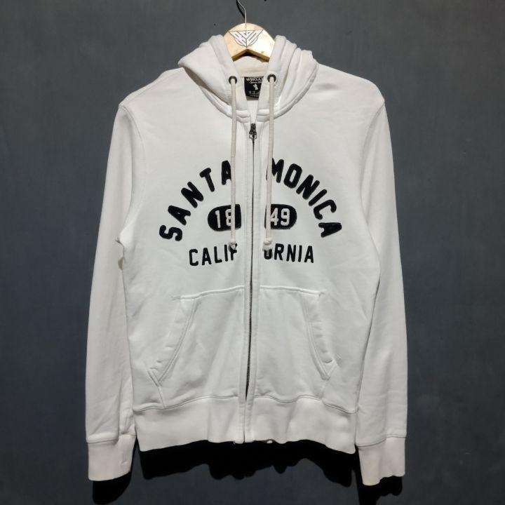 Jaket Hoodie WHO.AU California Santa Monica Putih Zipper Pria Wanita Premium High Quality Distro