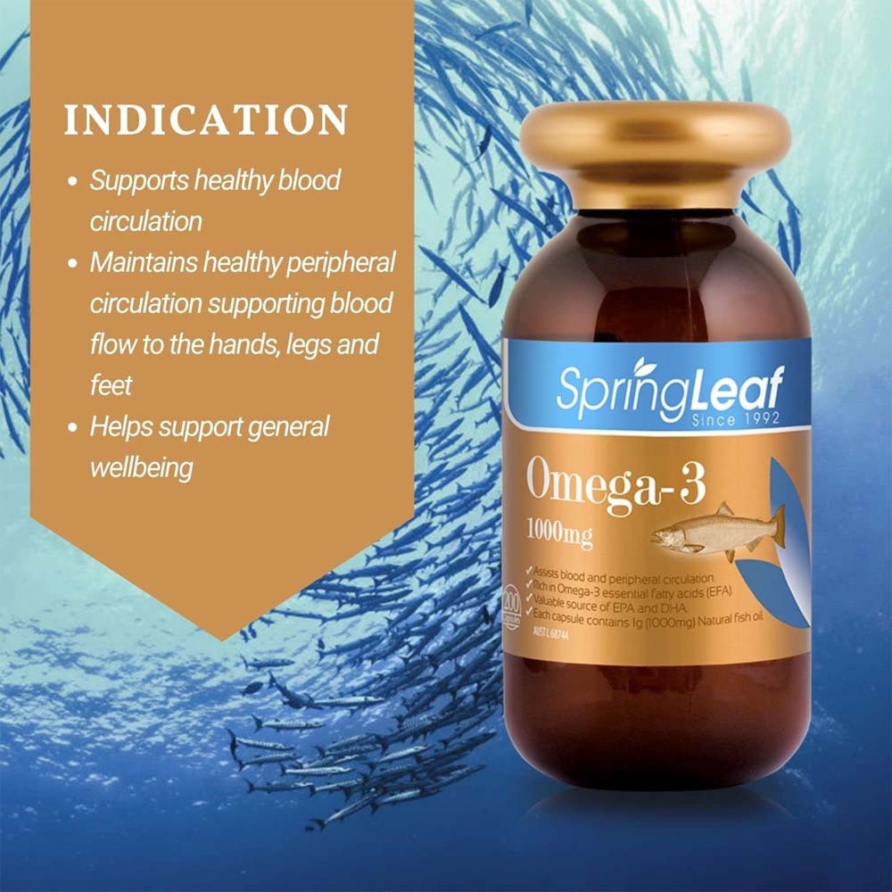 Spring Leaf /Springleaf Fish oil Omega 3 With Salmon Oil 1000mg 200 Kapsul Softgel Halal  Australia