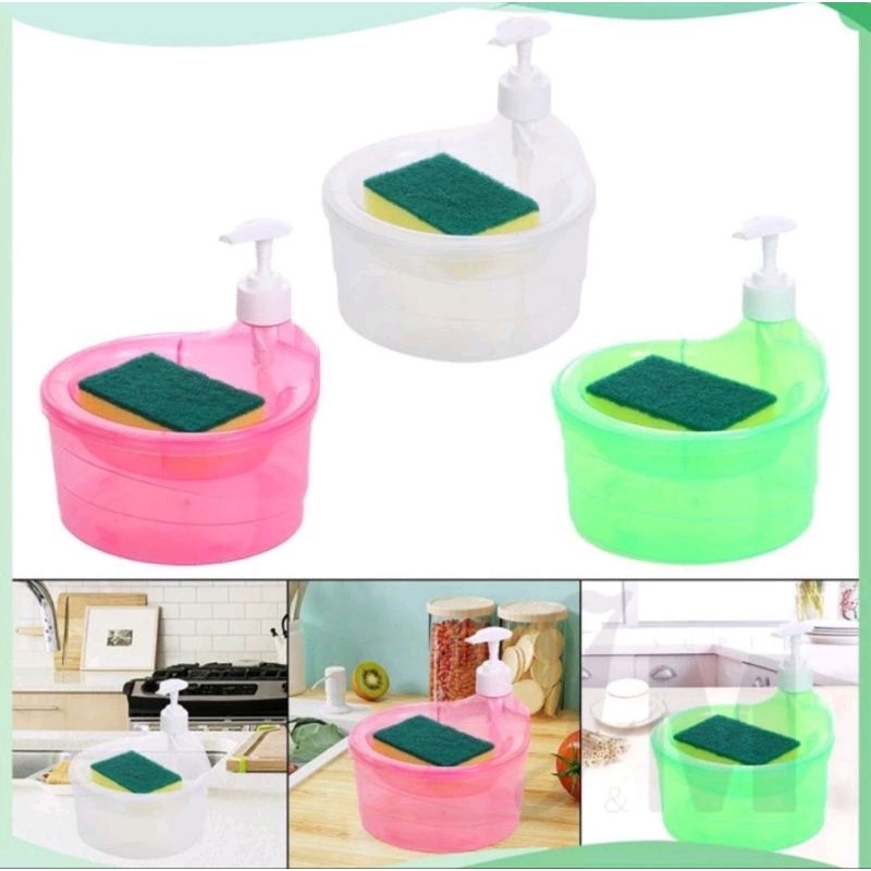 Tempat Sabun Cuci Piring Viral MR DIY 1000ML+Spons Wadah Sunlight Model Bulat Dispenser Sabun Cair x