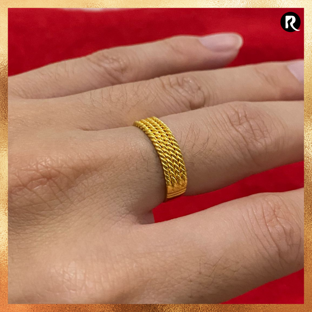 Cincin Ring Emas 24 karat asli Model Tali Rante Air