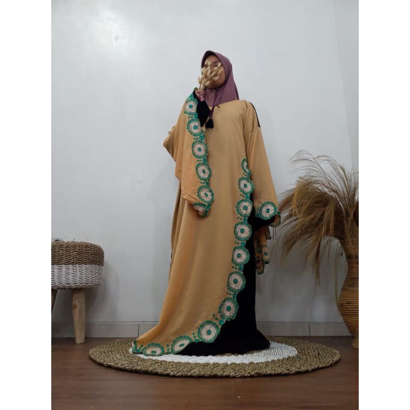 KANAYA SIZE DEWASA MUKENA ABAYA SHOLAT BAHAN JETBLACK CERUTI BORDIR PREMIUM TERBARU MUKENA ABAYA JOK