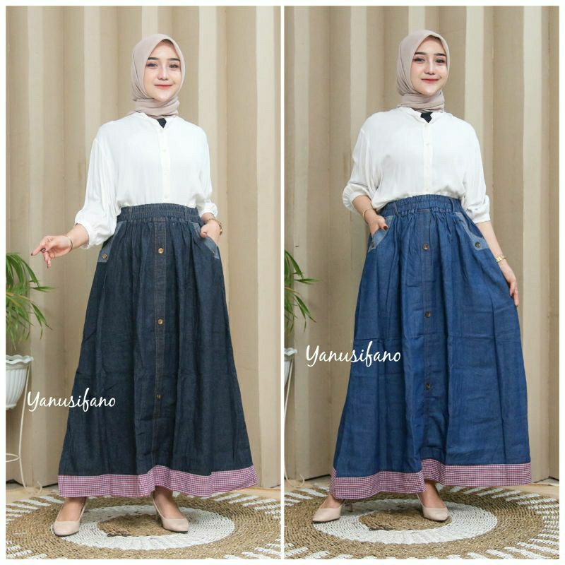 Rok Jeans Wanita Jumbo // Rok Jeans Wanita Jumbo variasi kotak"