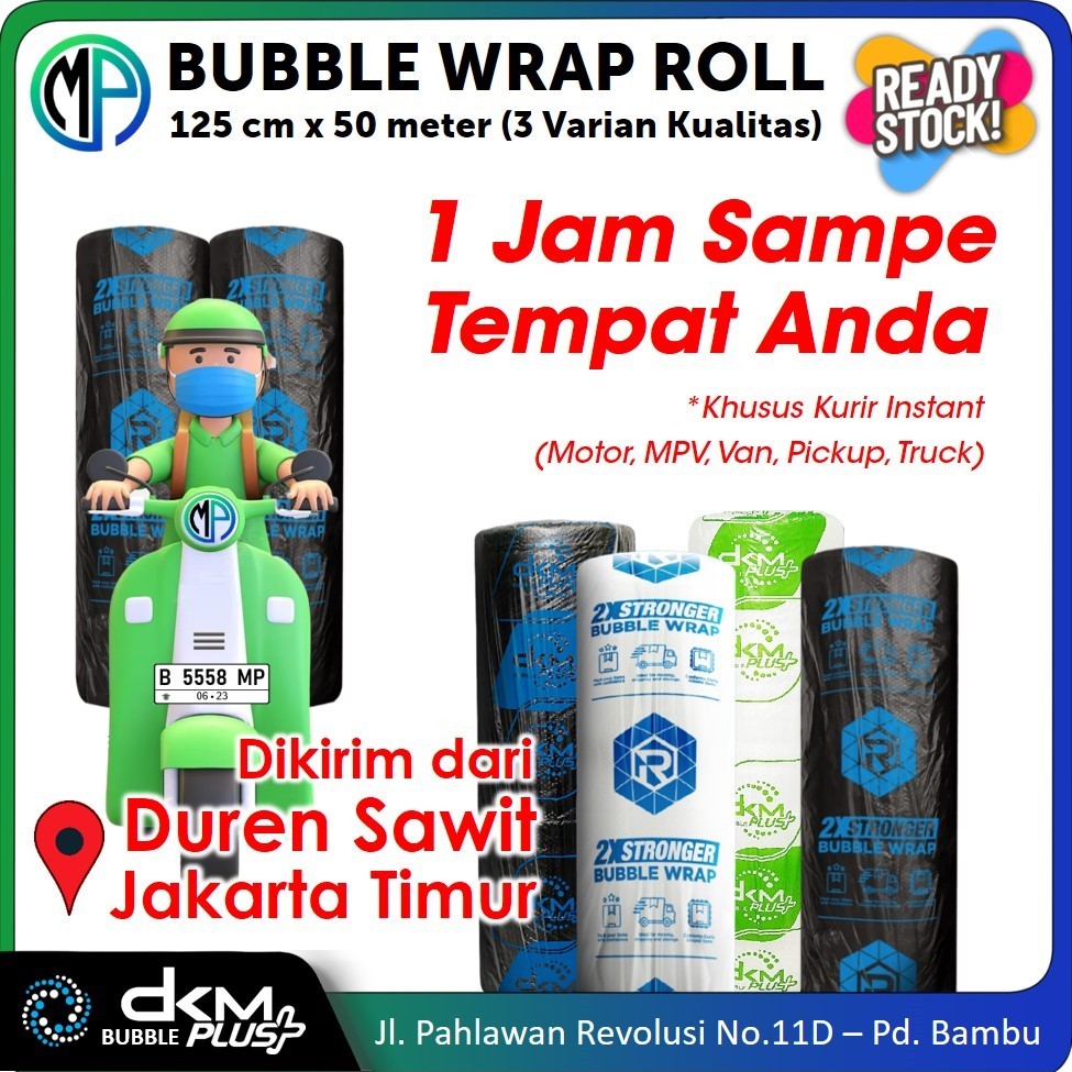 

tAe Plastik Bubble Wrap Roll Hitam 125cm x 50m Berat 3Kg Merek DKMPlus dan Rusfet Coreless Grosir