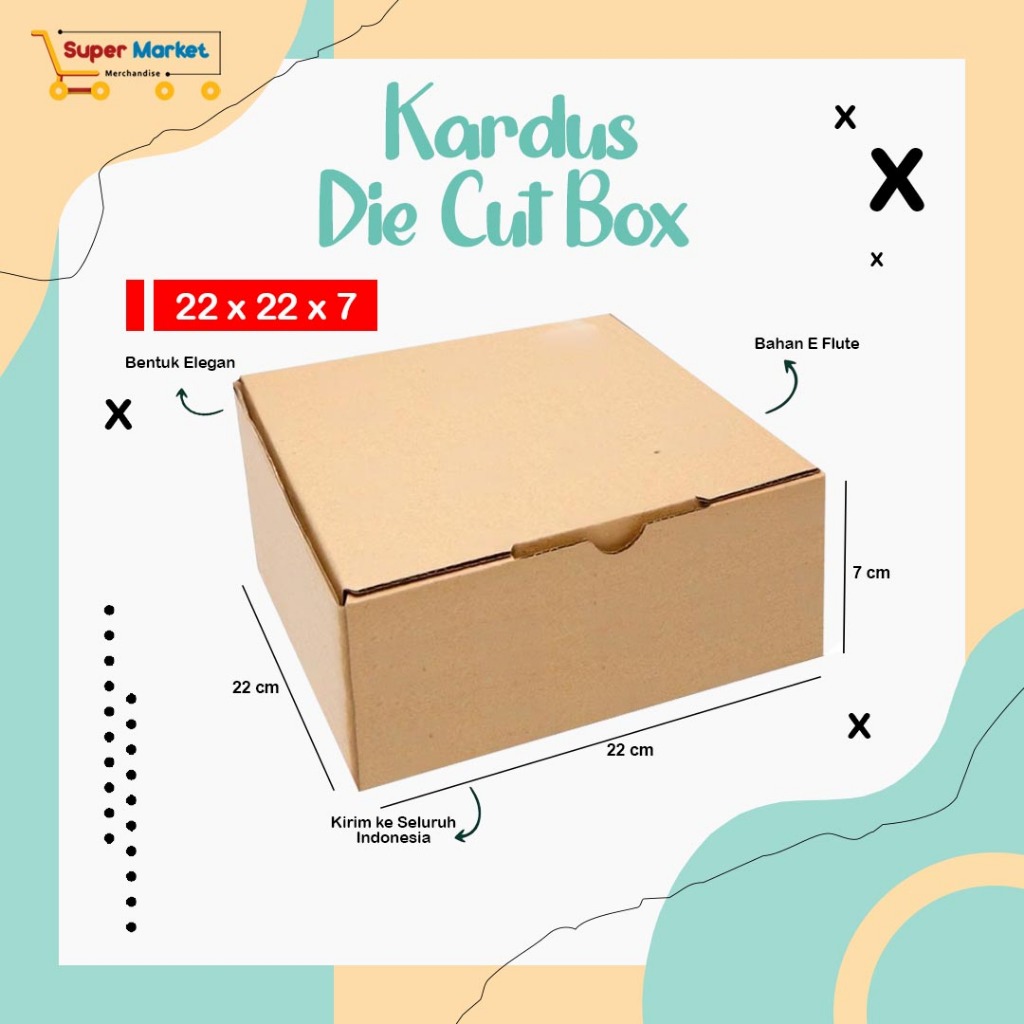 

BOX KARDUS 22X22X7 / DIE CUT KOTAK BUNGKUS PACKING SOUVENIR / BOX DUS KOTAK KADO HAMPERS POLOS / KARTON CORRUGATED