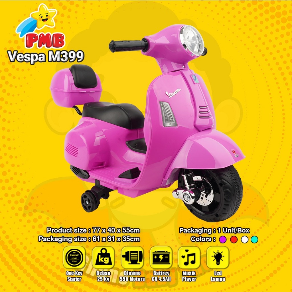MAINAN ANAK MOTOR AKI VESPA MINI PMB M399//MAINAN MOTOR AKI VESPA MINI PEDAL GAS MANUAL