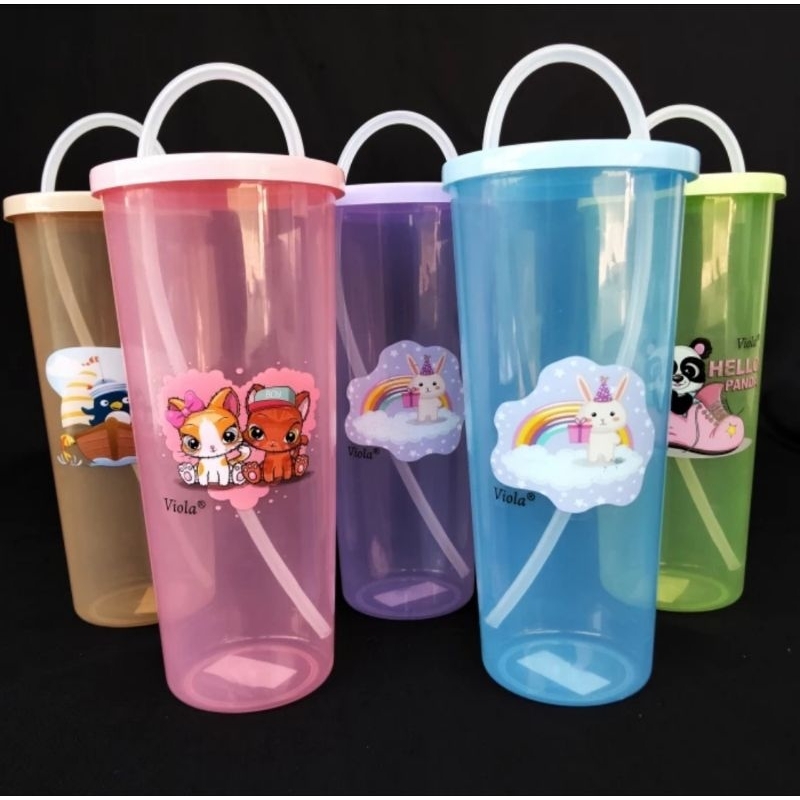 GELAS TUTUP SEDOTAN 500ML VIOLA / GELAS SEDOTAN ANAK ANAK