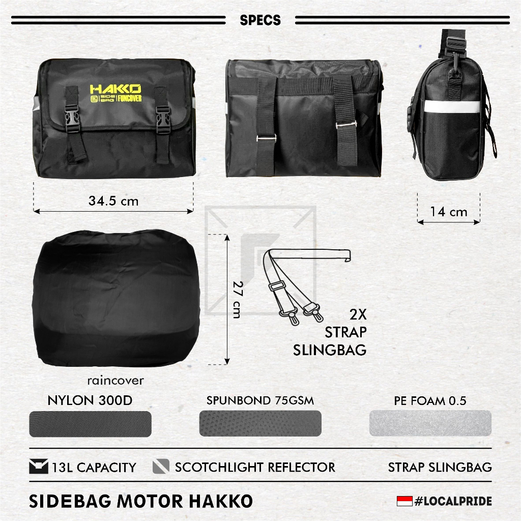 Tas Motor Touring Sidebag Slingbag Hakko Medium Waterproof FUNCOVER Jok Samping Ekonomis Murah