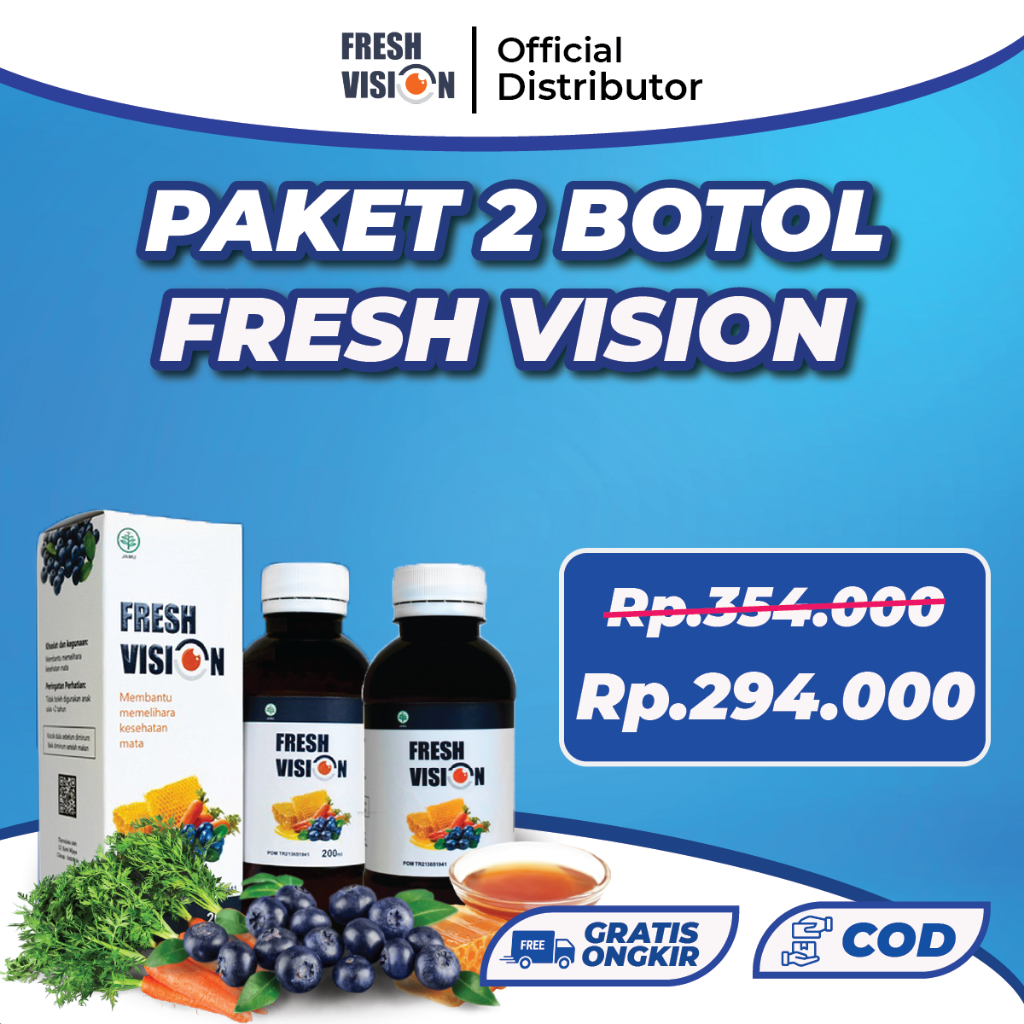 

Paket Mata Sehat - 2 Botol Fresh Vision - Multivitamin Mata Ampuh Atasi Masalah Minus Katarak Silinder Cegah Mata Kering Merah Kurangi Peradangan Pencegah Rabun Tajamkan Penglihatan Nutrisi Lihat Tajam Bebas Kacamata Pres Fres fision Tetes Mata Obat Plus