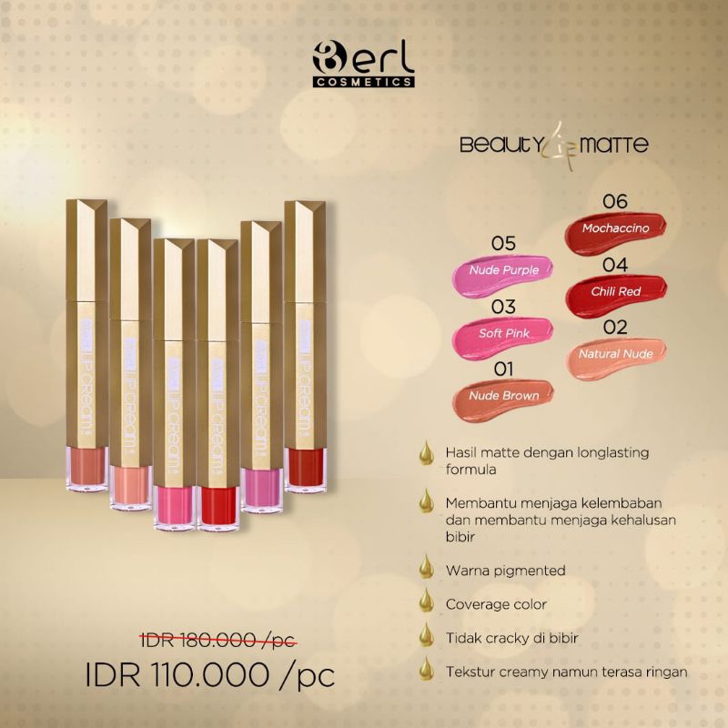 ((COD)) B ERL LIPMATTE CREAM LIPSTICK ADDICT NUDE PINK RED PURPLE NATURAL MAKEUP BUMIL BUSUI HALAL