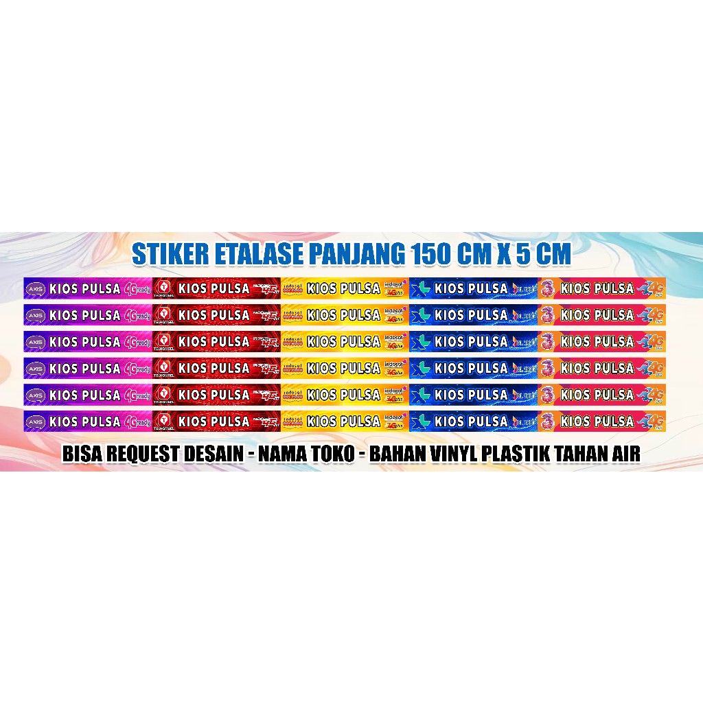 

Stiker Etalase Konter Panjang 150 x 5 cm Bahan Stiker Vinyl Maxdecal Berkualitas Tahan Air Custom Desain
