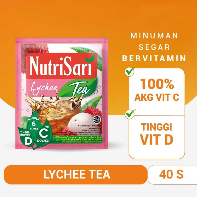 

NutriSari Lychee Tea isi 40 sachet - Minuman Sari Buah Leci Minuman Rasa Leci Teh Leci Vitamin C