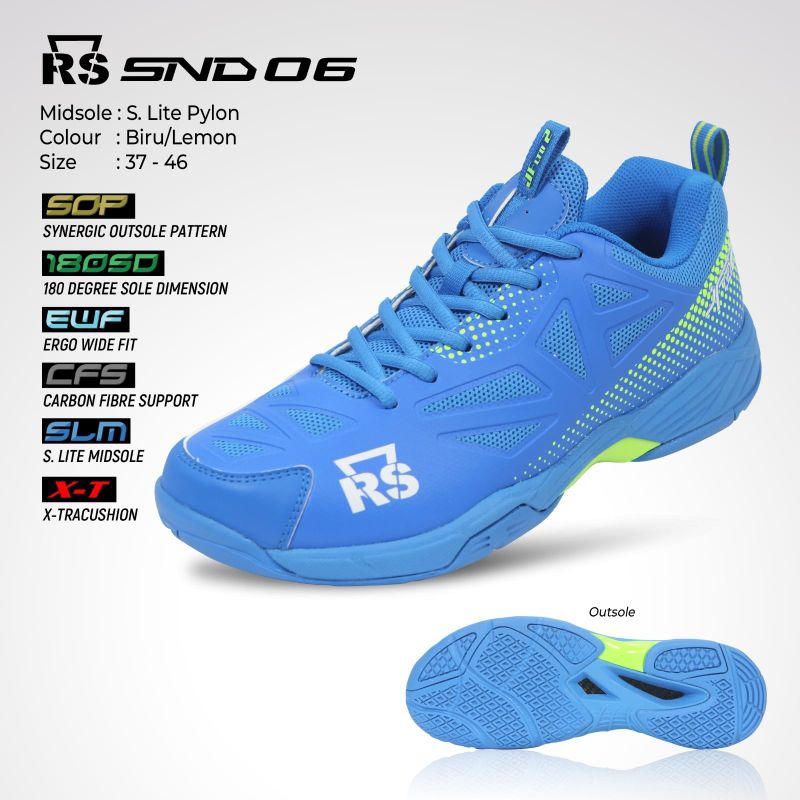 sepatu bulutangkis RS SND 06 biru/lemon original