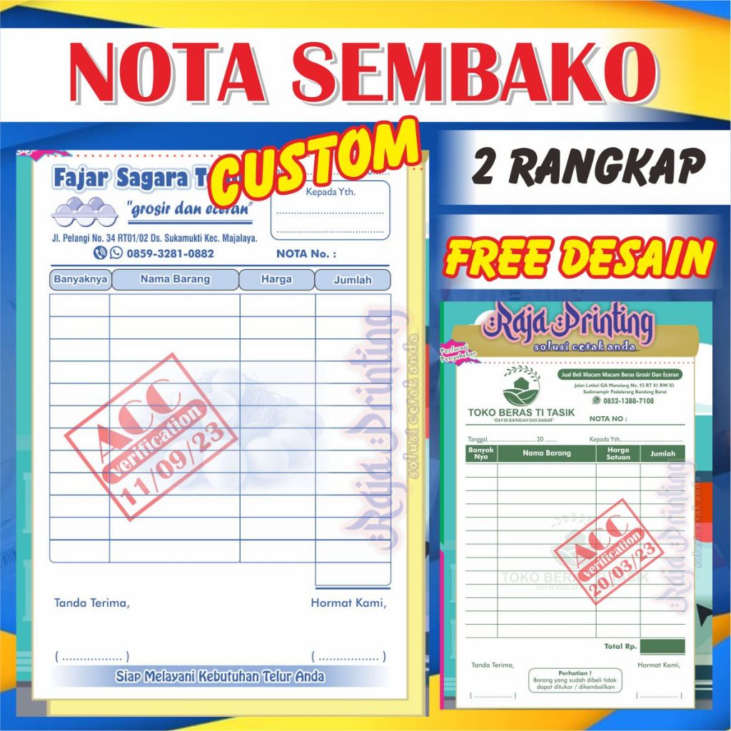 

Nota Sembako Custom Request Nama Toko 1/4 Folio 2 Rangkap Gratis Desain Isi 100 lbr