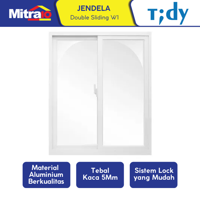 Tidy Jendela Double Sliding Kanan + Kiri Aluminium W1 100 X 120 Cm Putih