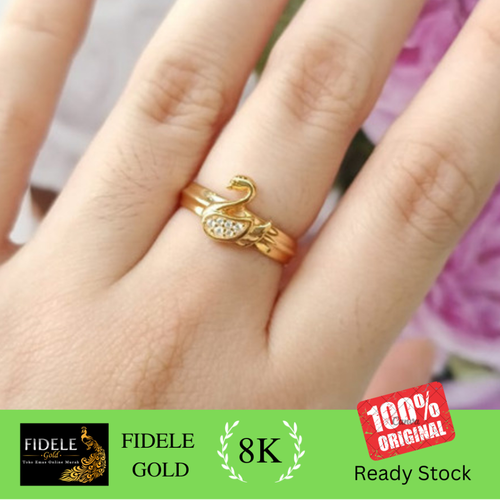 Cincin angsa plat fashion wanita dewasa emas asli kadar muda 375 8k