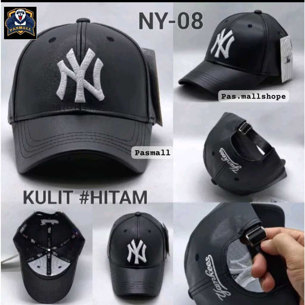 Topi Pria Baseball Yankees Bahan Kulit Original Import Logo Bordir NY-08
