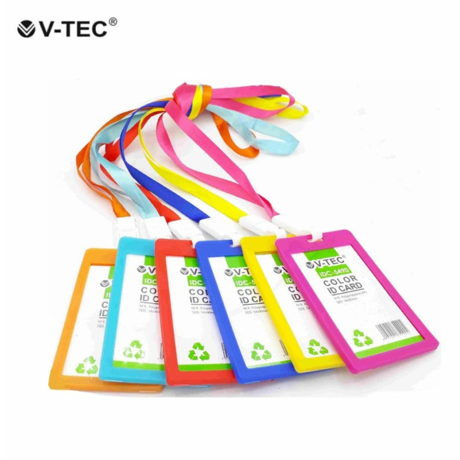 

V tec Name Tag ID Card Holder + Tali Lanyard IDC 5490 - Gantungan Kartu Nama Tanda Pengenal Plastik Vertical Lanyard Potrait Motif Polos Warna Warni