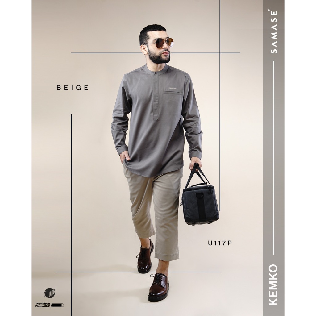 SAMASE Kemko Quilting U117P Kemeja Koko Pakaian Muslim Pria Dewasa Lengan Panjang Terbaru 2023