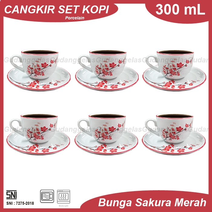 1 SET 6 PCS Cangkir Keramik Bunga Sakura/Cangkir Kopi/Cangkir Teh/Tea Cup Porcelain/Cangkir Teh