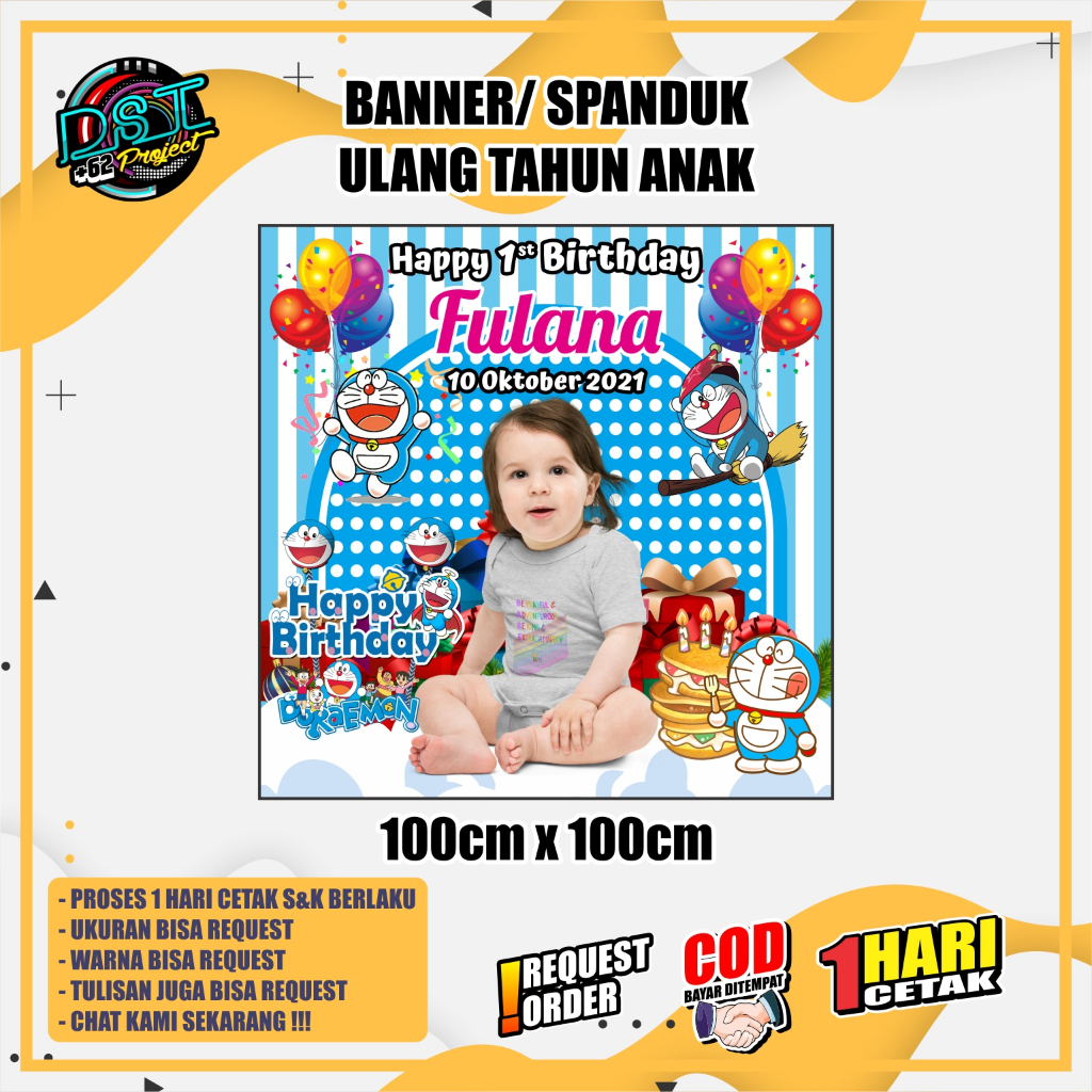 BANNER / SPANDUK ULANG TAHUN TEMA DORAEMON 100 x 100