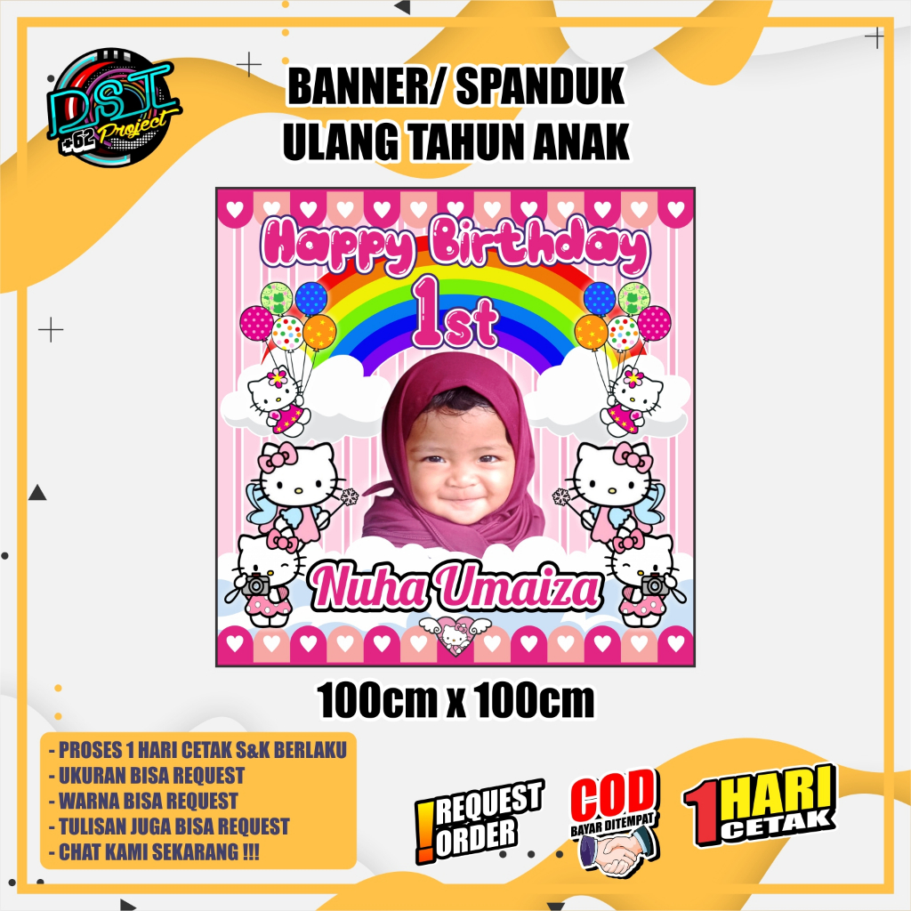 BANNER / SPANDUK ULANG TAHUN TEMA HELLO KITTY 100 x 100