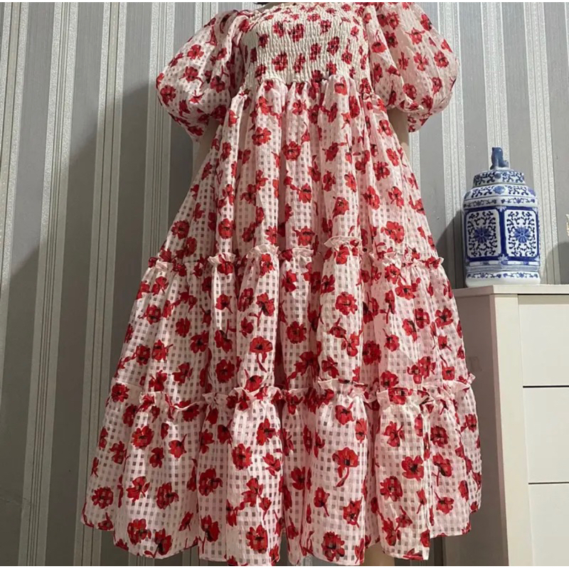 Dress Lengan Balon Organza Full Puring