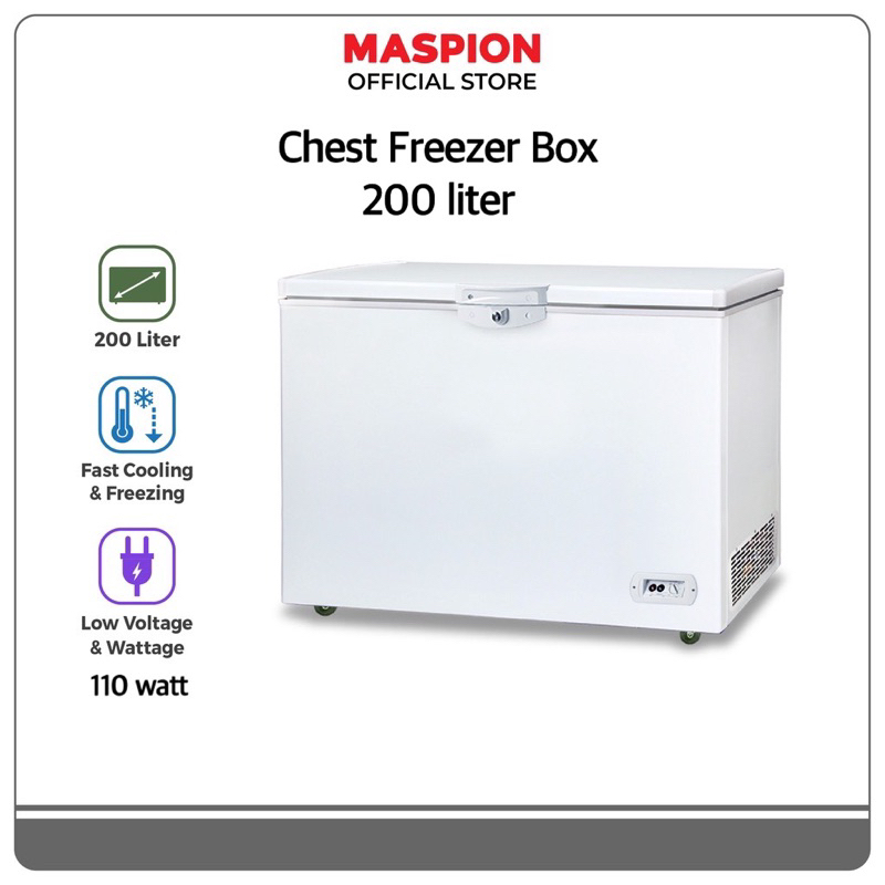 Chest Freezer Box Maspion 200 / 300 liter. bukaan atas. kulkas beku. frozen food