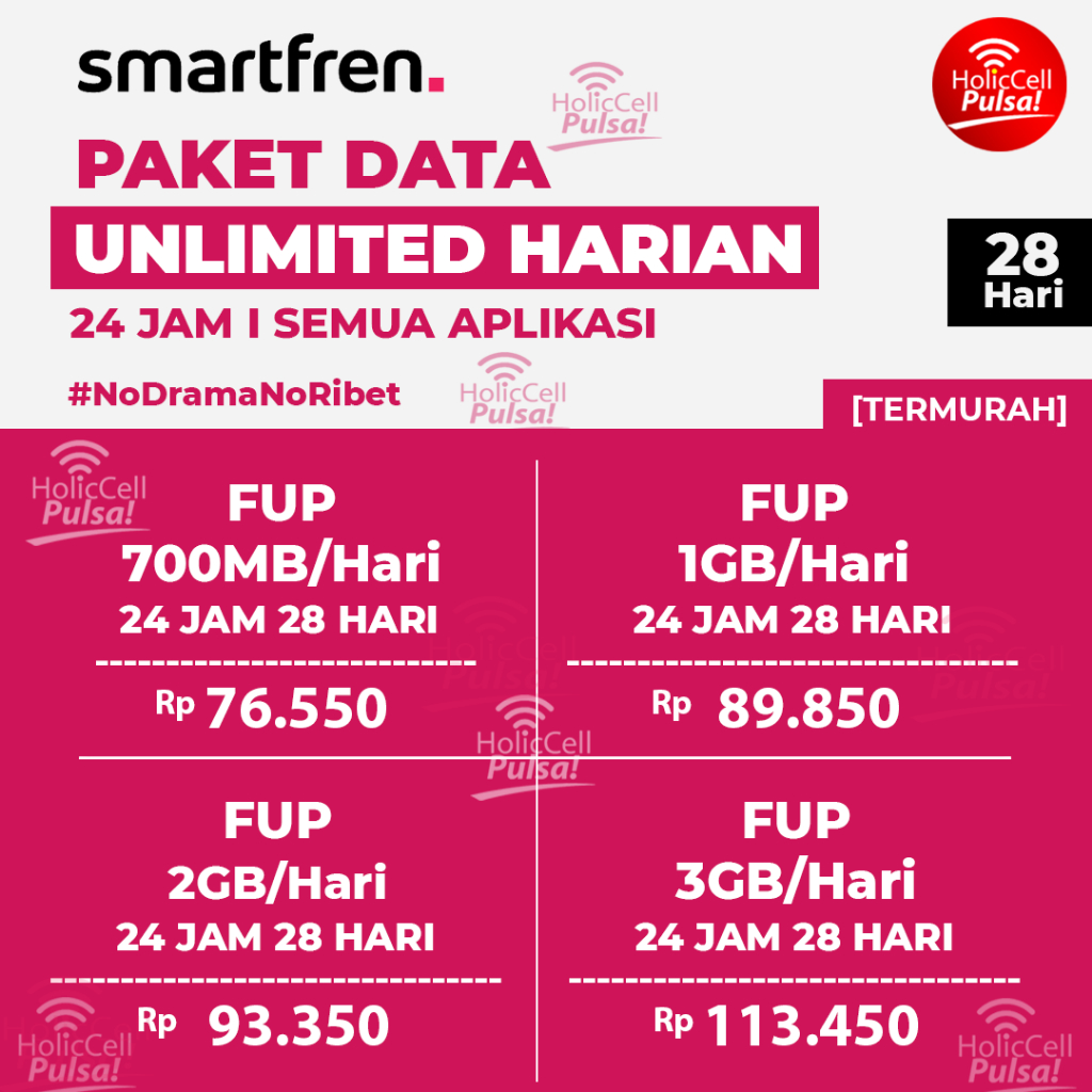 PAKET DATA SMARTFREN UNLIMITED HARIAN 28 HARI FUP 700MB 1GB 2GB  3GB I WAJIB BACA DESKRIPSI PRODUK
