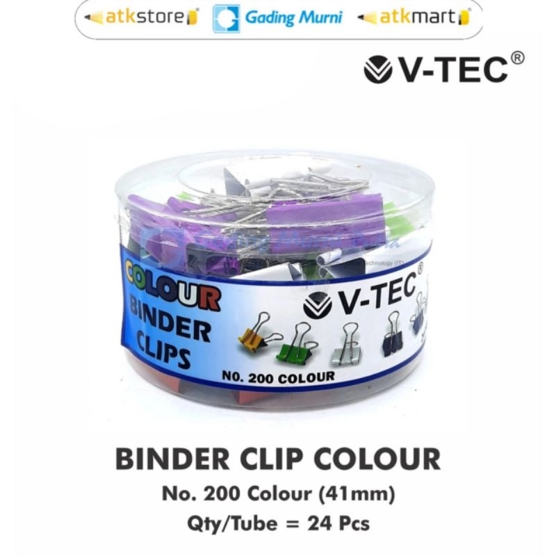 

V Tec Penjepit Kertas Binder Klip Binder Clip Warna 200 Wadah Toples ISI 24 pcs