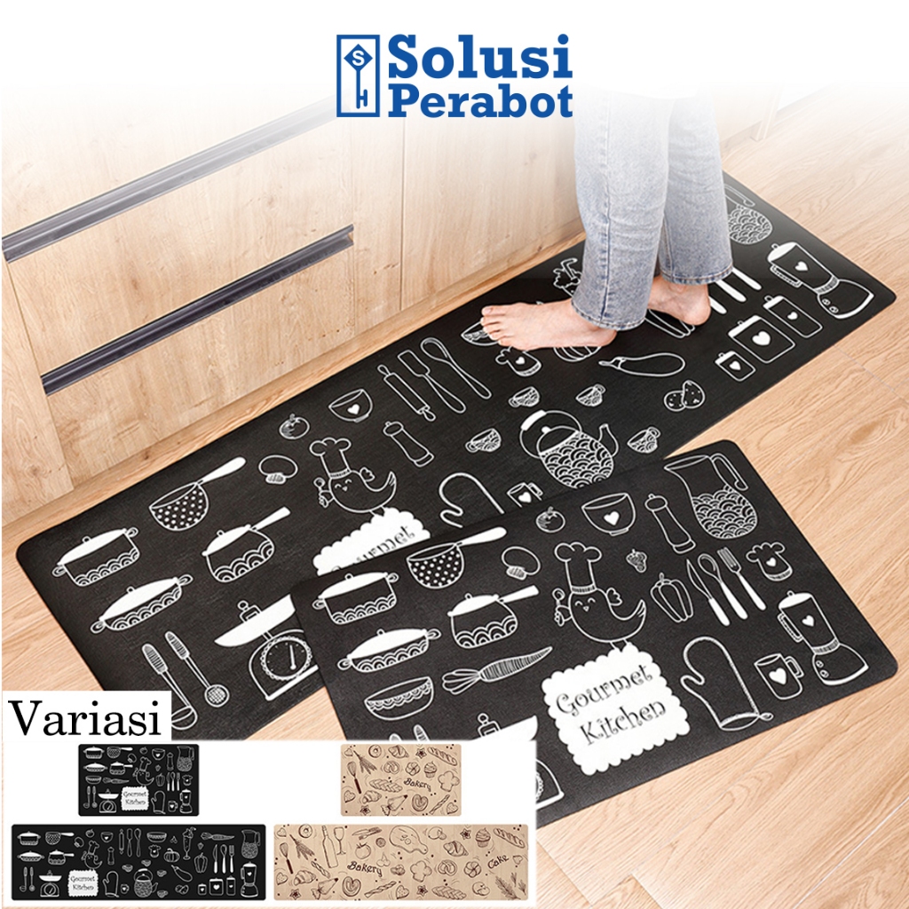 Keset Dapur Model Makanan 45x75cm AA98 / Karpet Doormat Lantai Tikar Alas Kaki Solid / Tahan Air Ant